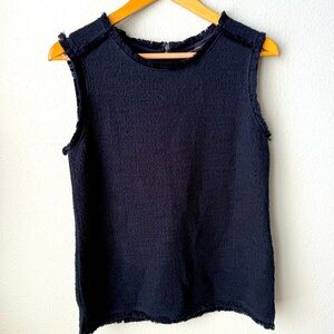 Banana Republic Sleeveless Boucle Shell-Fringe Trimmed Navy Top Women’s Size S